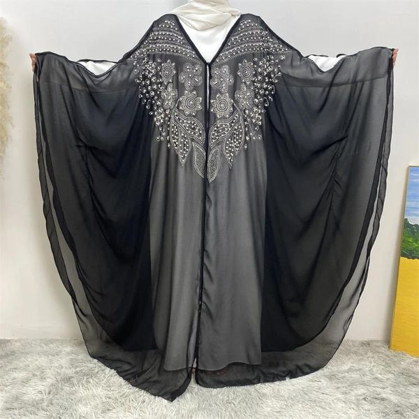 Vêtements ethniques Diamants Abayas pour femmes 2024 Ramadan Eid Kimono Cardigan en mousseline de soie Robe musulmane Robe à manches chauve-souris Robe islamique Djellaba Kaftan