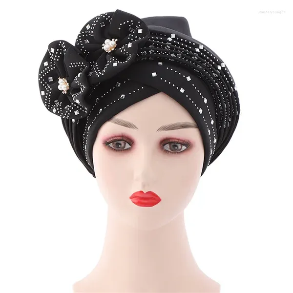 Ropa étnica Diamantes Gorras africanas Aso Oke Hijab Gele Headtie Ya hecho Turban Head Wrap Musulmán Mujeres Sombrero Auto Cap