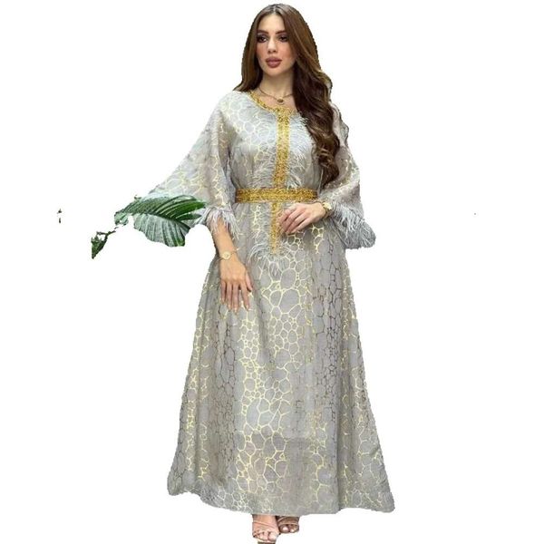 Vêtements ethniques Diamants Plume Moyen-Orient Robe de soirée arabe Manches longues Robes de Dubaï Robe musulmane Robe Abaya Automne GG