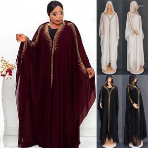 Etnische Kleding Diamanten Moslim Kaftan Abaya Jurk Kimono Vrouwen Dubai Abaya Turkse Chiffon Hooded Afrikaanse Dashiki Eid Ramadan Robe Gown