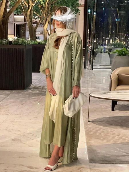 Vêtements ethniques Djellaba Musulman Stes Robe 2 pièces Costumes brillants Élégant Longue Perle Islamique Femmes Modeste Porter EID Ensembles WY1065