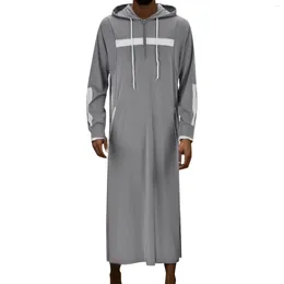 Etnische Kleding Douhoow Capuchon Jubba Thobe Oversized Trekkoord Lange Gestreepte Gewaad Voor Mannen Mouw Rits Contrast Kleur Kleding