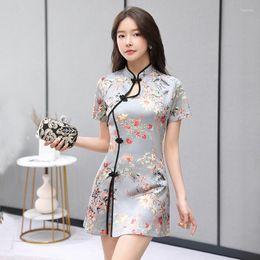 Etnische kledingjurken China 2023 Zomer Verbeterde meisjes Cheongsam Young Slim Jurk Korte tweedelige set Vestido de Noche