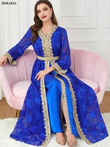 Etnische Kleding Jurken Voor Vrouwen 2024 Luxe Designer Moslim Sets Bloemen Borduren Guipure Kant Insert Gordel Abaya Avond Lange Jurk