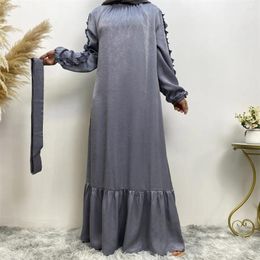 Robes de vêtements ethniques pour femmes pli à manches longues solides élégantes printemps automne fête robe de soirée mode islam vestidos para mujer