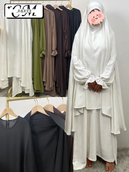 Vêtements ethniques Robes Islamic Abaya musulman Dubaï Dubaï Velets Vêtements Turc Couleur solide Niqab Eid Suit Robe Khimar Rama de haute qualité