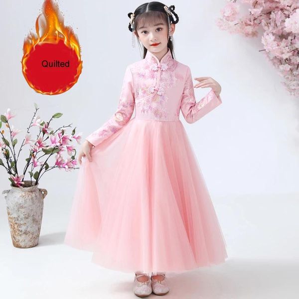 Ropa étnica Vestidos Niños Bordado Encaje Cheongsam Vestido Bebé Niñas Tarde Fiesta de boda Flor china Año Ropa