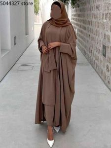 Vêtements ethniques dubaï 2 pièces femme musulmane ensemble Batwing KimonoTiered longue robe islamique saoudien Abaya Ramadan Eid turc correspondant tenue