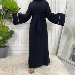 Ethnische Kleidung Dubai 2023 Muslimisches Kleid, schlicht, 8 Farben, weitärmelig, Nida-Stoff, Abaya für Frauen