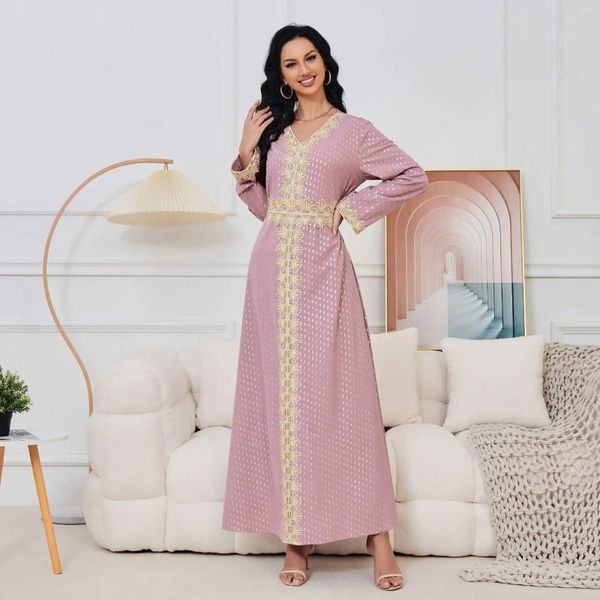 Vêtements ethniques dubai Abaya pour femmes robes arabes Kaftan V-col