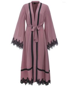Vêtements ethniques Dubaï Abaya Islamique Dentelle Couture Lâche Robe Turque Femmes Robe Élégante Ceinture Cardigan Plus Taille Musulman
