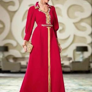 Etnische kleding Dubai Abaya Luxe voor moslimvrouwen Elegant LFloral Borduren Diamanten Kanten tape Gordel Kaftan Abayat Ramadan Jurk