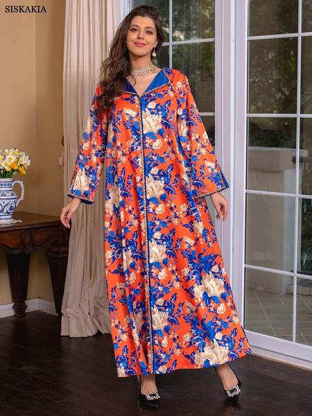 Vêtements ethniques Dubai Abaya Luxe pour femmes musulmanes Diamants Vneck Robes longues Élégant Casual Floral Print 2023 Spring Maxi Dress Wear Ramadan 230324