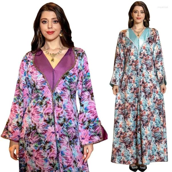 Vêtements ethniques Dubai Abaya Robes de soirée de luxe Robe turque Robe musulmane Femmes Imprimer Robe Arabe Femme Jilbab Moyen-Orient Maroc