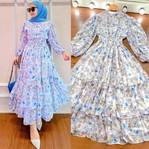 Etnische Kleding Dubai Abaya Moslim Vrouwen Mode Bloemenprint Lange Maxi Jurk Turkije Arabische Kaftan Islamitische Eid Party Gown Femme Jalabiya