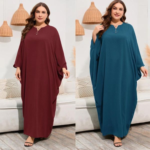 Ropa étnica Dubai Abaya Musulmán Mujeres Bat Manga suelta Maxi Vestidos Turquía Eid Ramadán Partido Kaftan Islámico Árabe Robe Femme Marruecos