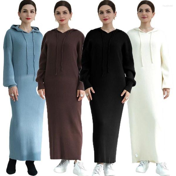 Vêtements ethniques Dubaï Abaya Femmes musulmanes tricotées Automne Hiver Hooded Loose Maxi Robe Turquie Kaftan Eid Party Femme Arabe Robe Maroc