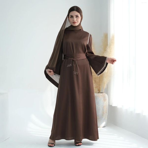 Vêtements ethniques Dubaï Abaya Satin Long Muslim Dress Women Islamic Modest Night Party Robe turc élégant Ramadan Eid (pas de foulard)