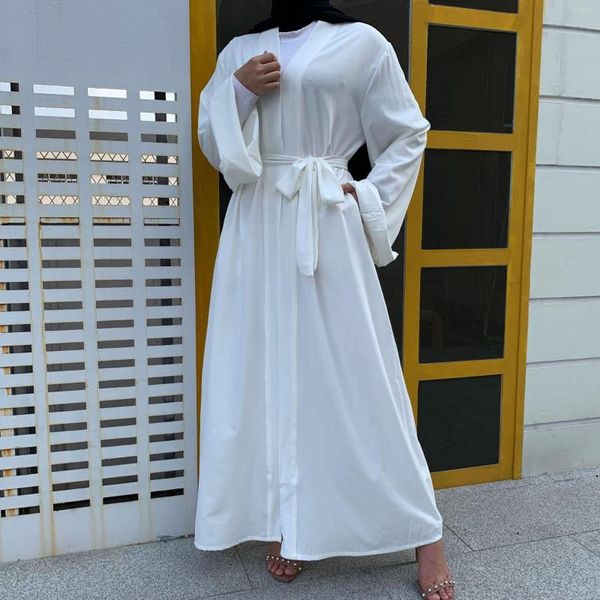 Ropa étnica Dubai Abaya Turquía Kimono Cardigan Moda musulmana Vestido largo Abayas para mujeres Túnica blanca Outwear islámico