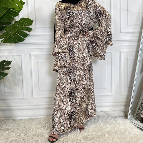 Ropa étnica Dubái Moda árabe Estampado de talla grande Cinturón Vestido de mujer musulmana Abaya Falda larga Ramadán Kaftan