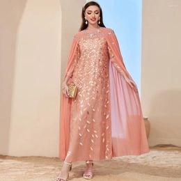 Vêtements ethniques Dubaï arabe luxe une ligne paillettes strass robes de soirée avec manches cape robes pour femmes fête de mariage musulman islam