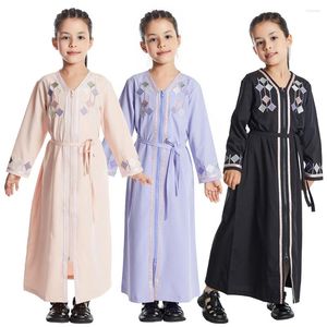 Vêtements ethniques Dubaï Arabe Musulman Fille Robe Fermeture Éclair Avant Ouvert Abaya V-cou Turquie Robes Enfants Islamique Robe Robes Enfant Jilbab Vestidos