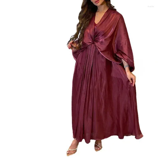 Ropa étnica Dubai elegante vestido largo Medio Oriente turco árabe color sólido manga de soplo mujeres robe jalabiya abaya vestidos modestos