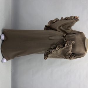 Vêtements ethniques Dubai Flowy Abaya Big Ruffle Sleeve Islamic Muslim Women Zip Maxi Dress Flare Cuff Modest Shiny Soft Velvet Satin Cloth