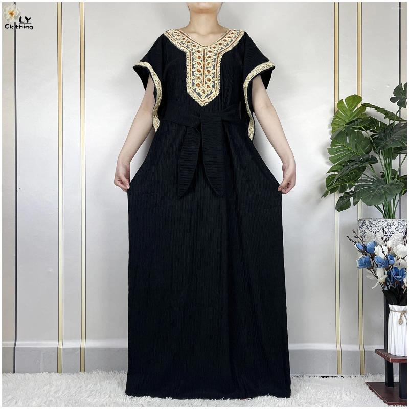 Ethnic Clothing Dubai For Women Loose Casual Muslim Abayas Femme Short Sleeve Robe 2024 African Islam Traditional Dresses With Belt