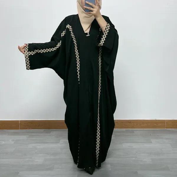 Ropa étnica Dubai Islámico Marruecos Turkiye Lujo Moda musulmana Arabia Saudita Collage de mujeres Cuentas de encaje Bat Manga suelta Cardigan Robe