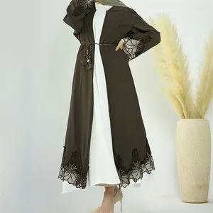 Vêtements ethniques Dubaï Lace Open Abaya Femmes Muslim Cardigan Maxi Robe Turc Kaftan Arabe Robe Femme Eid Islamic Kimono Ramadan Jalabiya