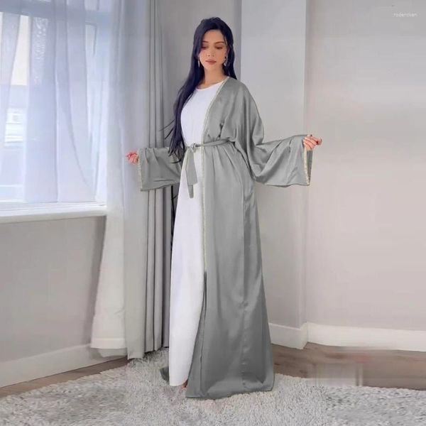 Ropa étnica Dubai Luxury Abaya para diamante marroquí Falda larga Manio de plumas sólidas modernas