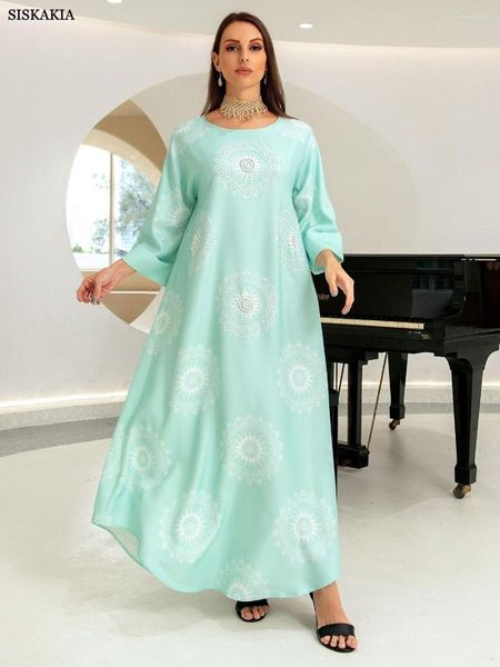 Vêtements ethniques Dubaï Robe de luxe Perles florales Robes de soirée imprimées Demi-manches Col rond Caftan marocain Robe Musulman Ramadan Jalabiya