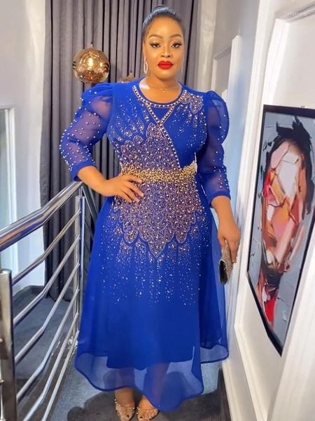 Ropa étnica Dubai Vestido de lujo para mujeres Vestido de fiesta de noche African Dashiki Diamond Beads Maxi Robe Elegante Boubou Mujer