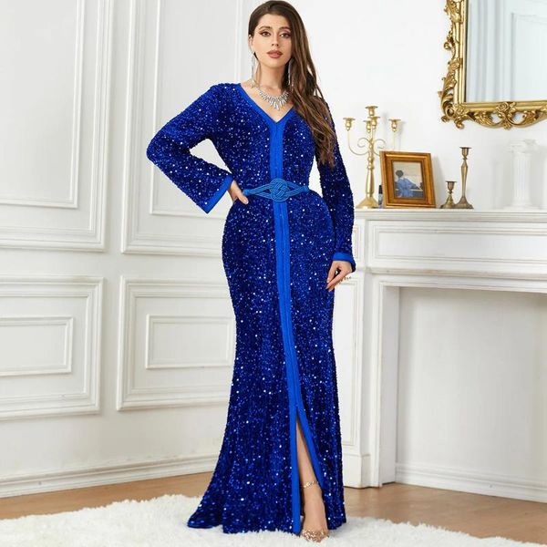 Vêtements ethniques Dubaï Luxe Paillettes Soirée Soirée Ceinture Robe Jalabiyat Femmes Marocaines Kaftan Automne Hiver Velours Musulman Ramadan Robe