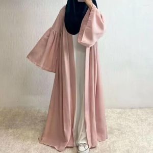 Etnische kleding Dubai Midden -Oosten Women's Cardigan Robe Solid Color Losse Bell Sleeve Jacket Elegant Fashion Dress For Women Muslim