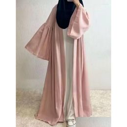 Vêtements ethniques Dubaï Moyen-Orient Womens Cardigan Robe Couleur solide Veste de pochette en vrac Europe et américaine Mode élégante DHD9Z