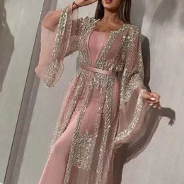 Etnische Kleding Dubai Moslim Abaya Jurk Vrouw Luxe Pailletten Borduren Kant Ramadan Kaftan Islam Kimono Vrouwen Maxi Jurk 231201