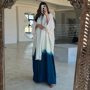 Vêtements ethniques Dubaï Fode musulmane Femmes Élégante Tie-dye Couleur de contraste ouvert Kimono Abayas Marocain Kaftan Islam 2024