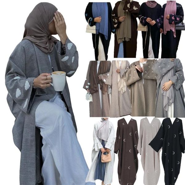 Ropa étnica dubai saudi abaya abierta mujer musulmana bordado bordado maxi tava kimono eid fiesta árabe islam ramadan jalabiya