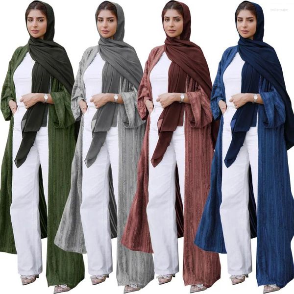 Ropa étnica Dubai Arabia Saudita Punto Abierto Abaya Mujeres Musulmanas Cardigan Maxi Vestido Ramadán Eid Kaftan Turquía Árabe Islam Robe Vestido islámico