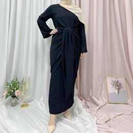 Ethnische Kleidung Dubai Türkei Muslimische Mode Abaya Frauen Einfarbige islamische bescheidene Kleider 2-teiliges Set
