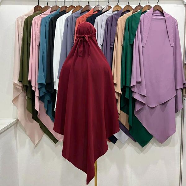 Vêtements ethniques Dubaï Turquie Foulard de couleur unie Hijab Ramdan Eid Femmes musulmanes One Piece Jilbab Jubha Islamique Hijabs Musulman Prière