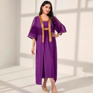 Etnische kleding Dubai Turkije Vrouwen Pailletten Open Abaya Bandjurk Tweedelige set Moslim Avondjurken Marokko Eid Kaftan Kimono