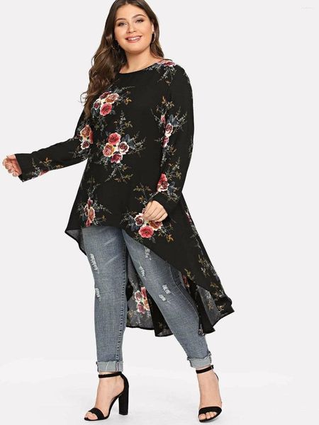 Ropa étnica Dubai Vintage Dobladillo irregular Vestido floral Mujeres Musulmanas Casual Camisas de manga larga Islámica Abaya Jilbab Árabe Vestidos turcos