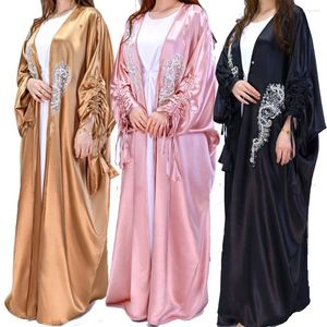 Vêtements ethniques Dubaï Femmes musulmanes Satin Open Abaya Kimono Cardigan Long Maxi Robe Turquie Eid Party Kaftan Arabe Robe Maroc Jalabiya