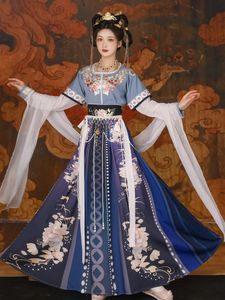 Etnische kleding Dunhuang hanfu Chinese traditionele halfarm tankkraag Skrit Tang-dynastie volksstijl lente cosplay fee Hanfu gewaad 3 stuks S 231212