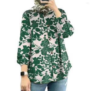 Ropa étnica Durable Bohemio Camisa de vacaciones Tops Floral Manga larga Musulmán Enagua Poliéster Impreso Puff Ramadán Vintage