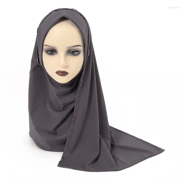 Ropa étnica Fácil de usar Mujer musulmana Hijab Turbante islámico Mujeres Black Underscarf Caps Instant Head Bufanda Cubierta completa Hijabs sin pin