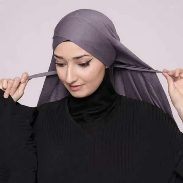 Vêtements ethniques Easy Wear Jersey Hijabs pour femmes Soild Couleur Crisscross Stretchy Coton Écharpe Bandeau Musulman Foulard Instant Hijab